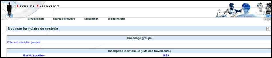 Screenshot of validation book, showing the name of the employee and the NISS number. Possibility of group encoding.