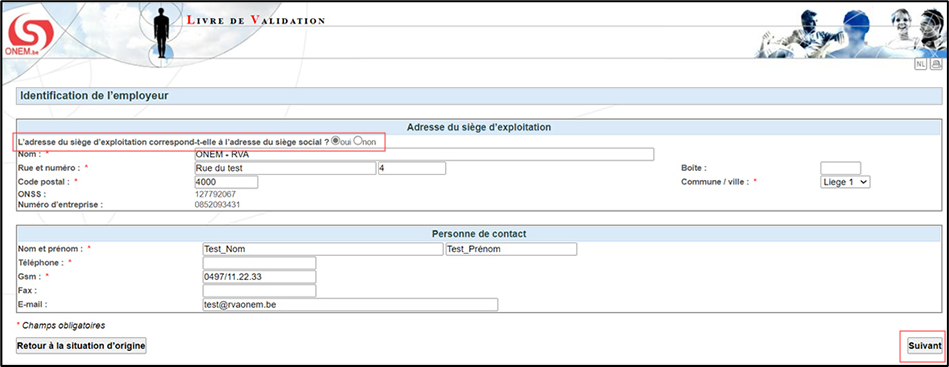Screenshot of validation book. Two possibilities to choose for the employer.