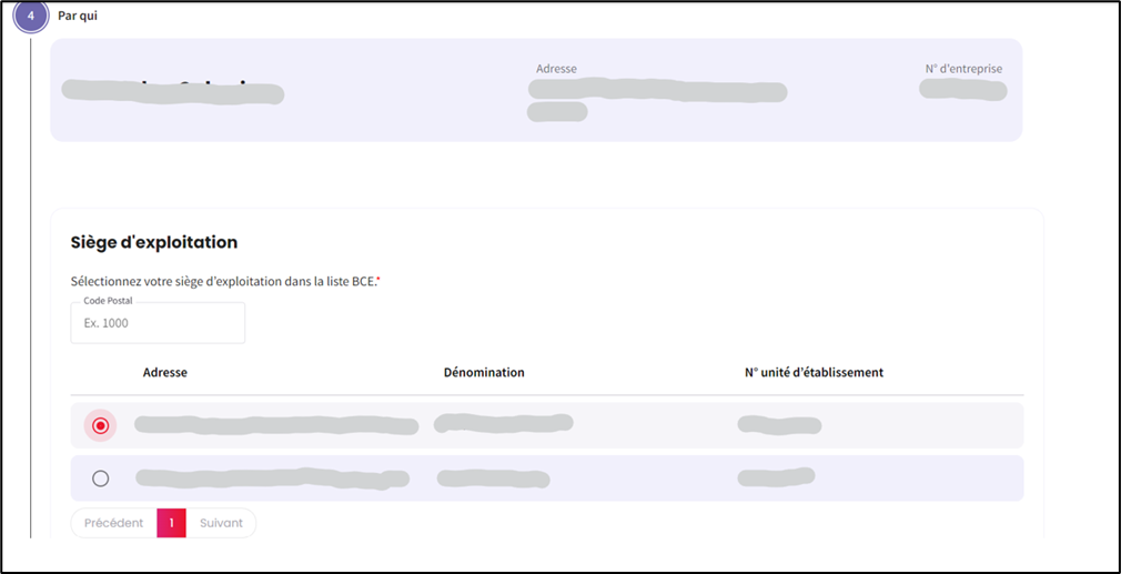 Screenshot showing how to choose a site from the CBE list.