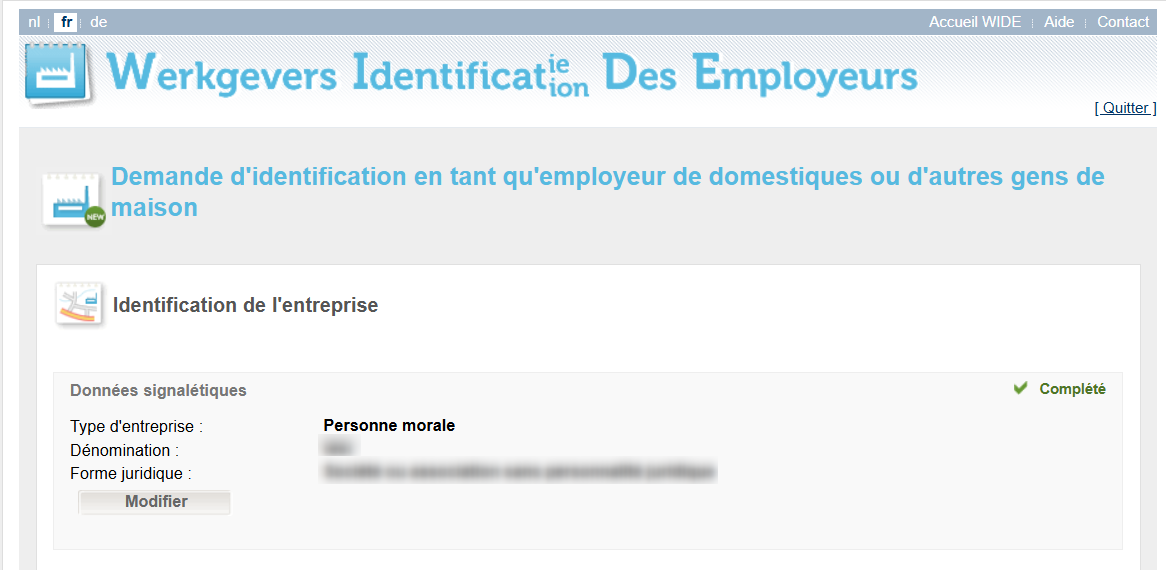WIDE Overview section identification WIDE - Overview of completed ‘Enterprise identification’ section