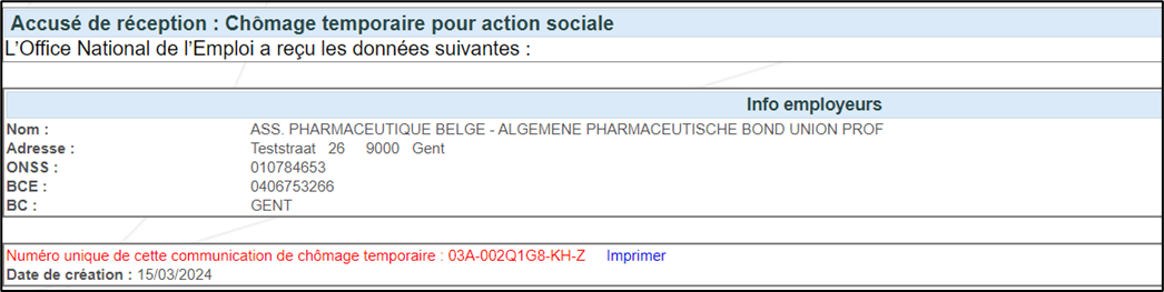 Screenshot showing information the NEO has received and a unique communication number which can be printed. Print button in blue at the bottom.
