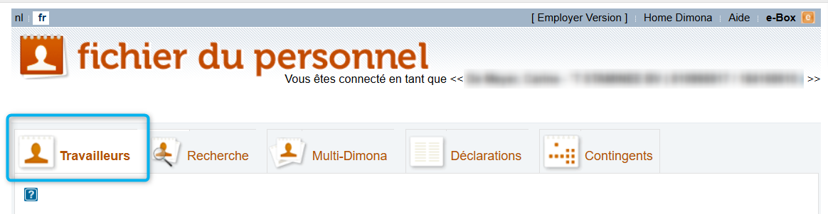 Workforce Register (fichier du personnel) - Employees  Screenshot called Workforce Register (fichier du personnel), focusing on the tab Employees (Travailleurs). 