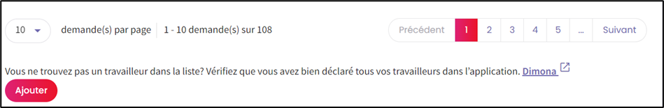 Screenshot with possibility to add an employee and verify in dimona list if all employees have been declared.