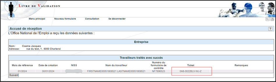 Screenshot of validation book with the ticket number on the bottom right.